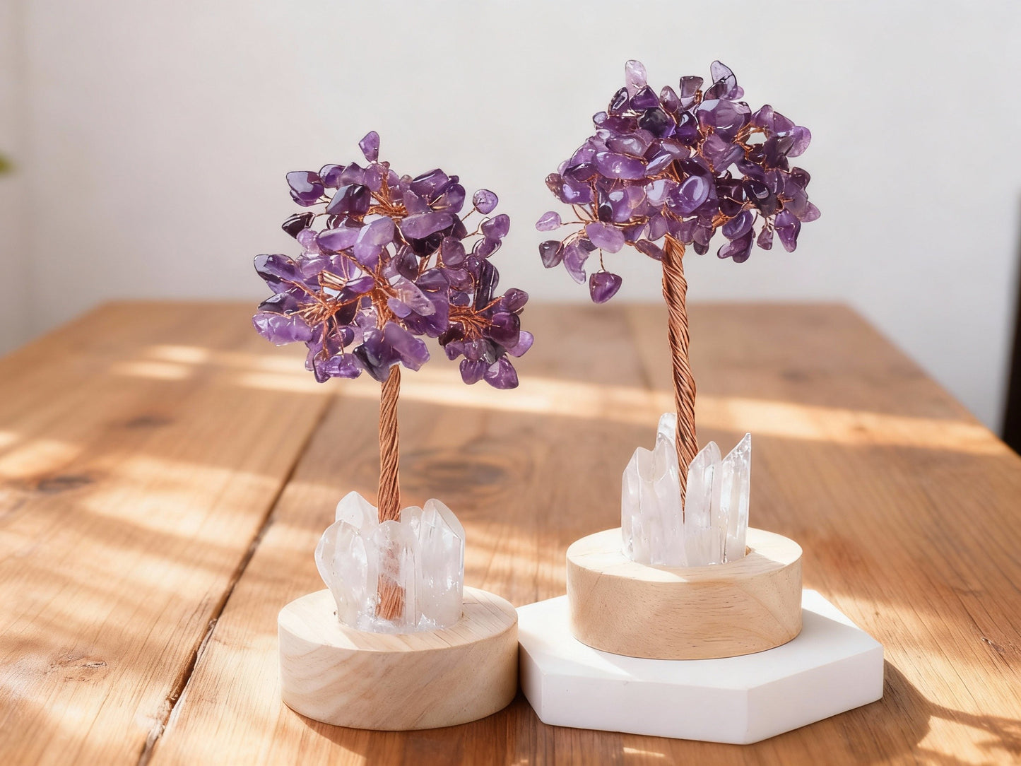 Amethyst Tree  Money Tree Lamp | USB Powered Crystal Feng Shui Light | Wealth & Prosperity Decor for Home, Office, Desk, Gift