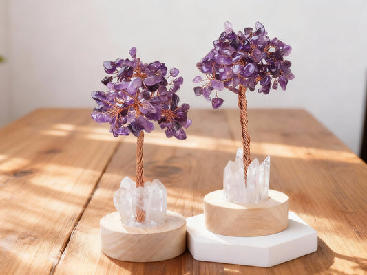 Amethyst Tree  Money Tree Lamp | USB Powered Crystal Feng Shui Light | Wealth & Prosperity Decor for Home, Office, Desk, Gift