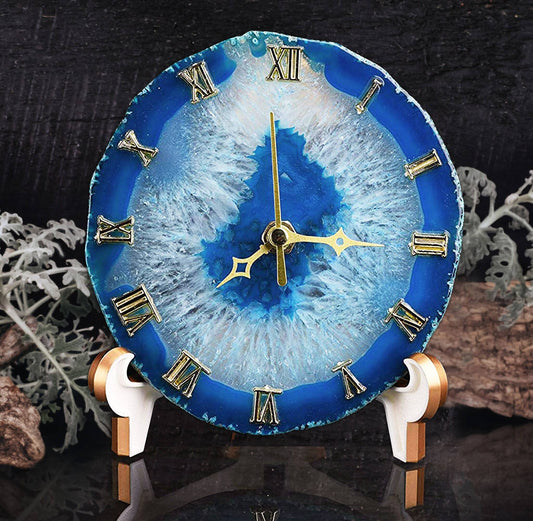 Natural Agate Crystal Stone Desk Clock Roman Numeral