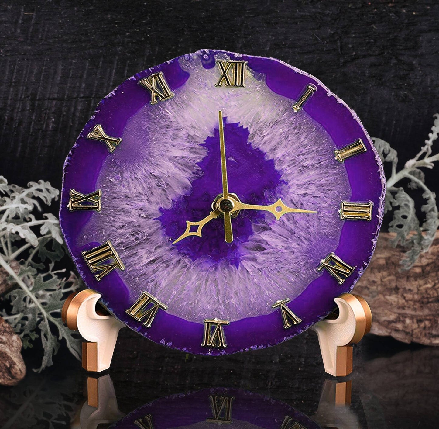 Natural Agate Crystal Stone Desk Clock Roman Numeral