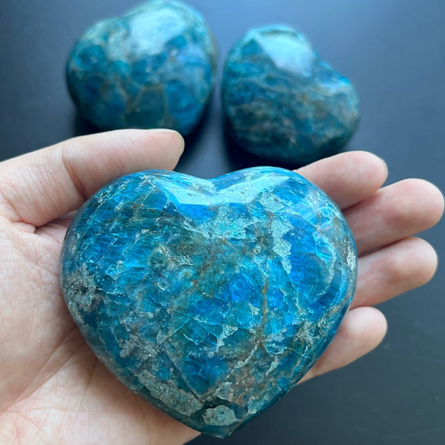 Blue Apatite Heart Fully Polished - OOAKGEMS