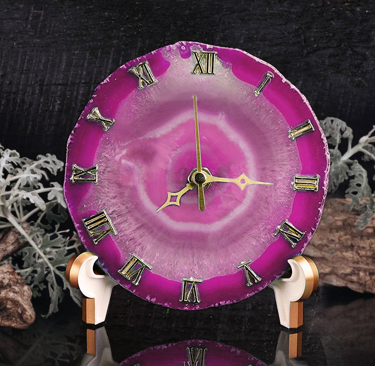 Natural Agate Crystal Stone Desk Clock Roman Numeral