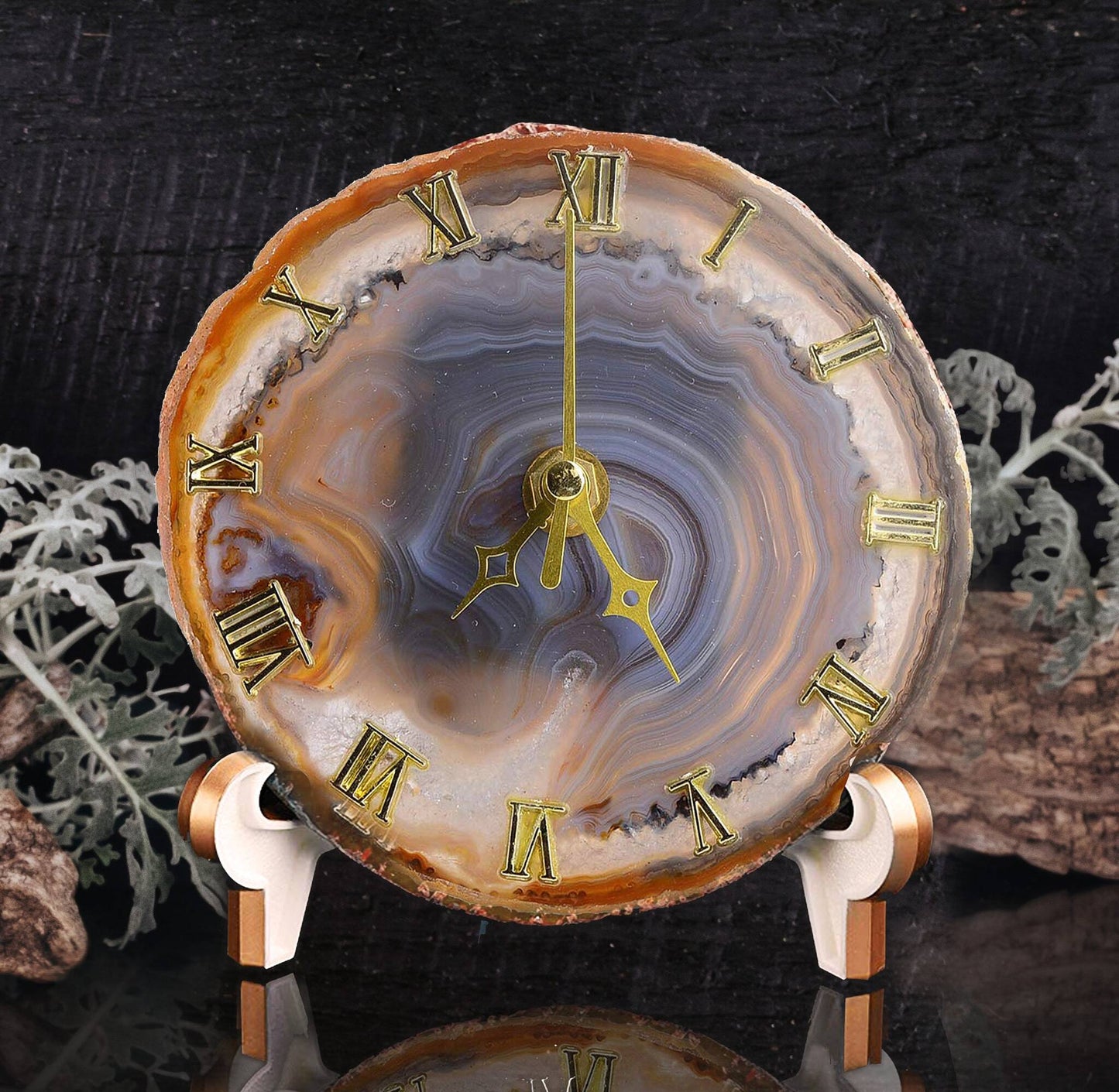 Natural Agate Crystal Stone Desk Clock Roman Numeral