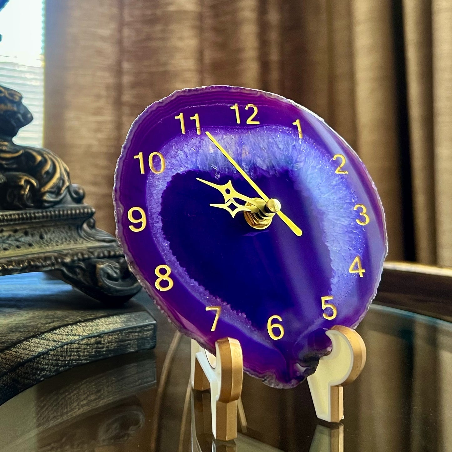 Natural Agate Crystal Stone Desk Clock Arabic Numeral