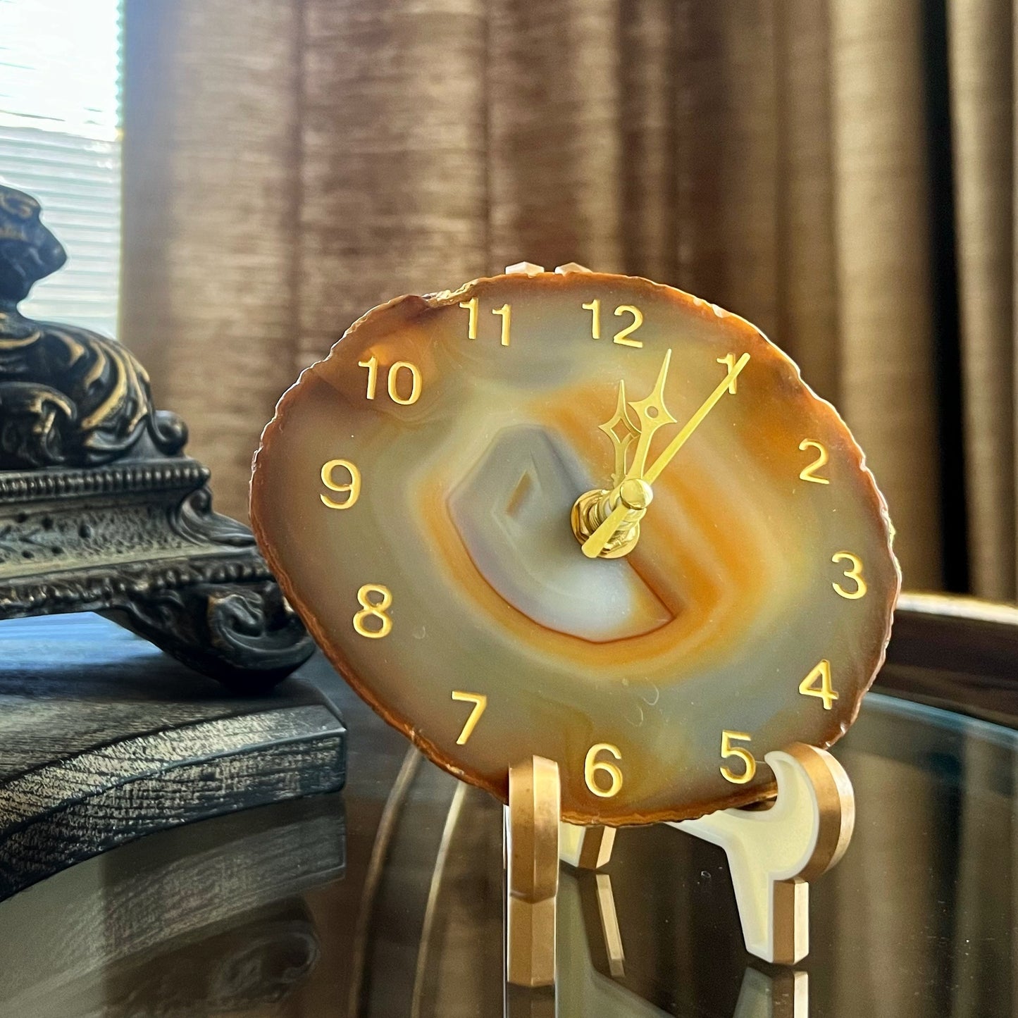 Natural Agate Crystal Stone Desk Clock Arabic Numeral